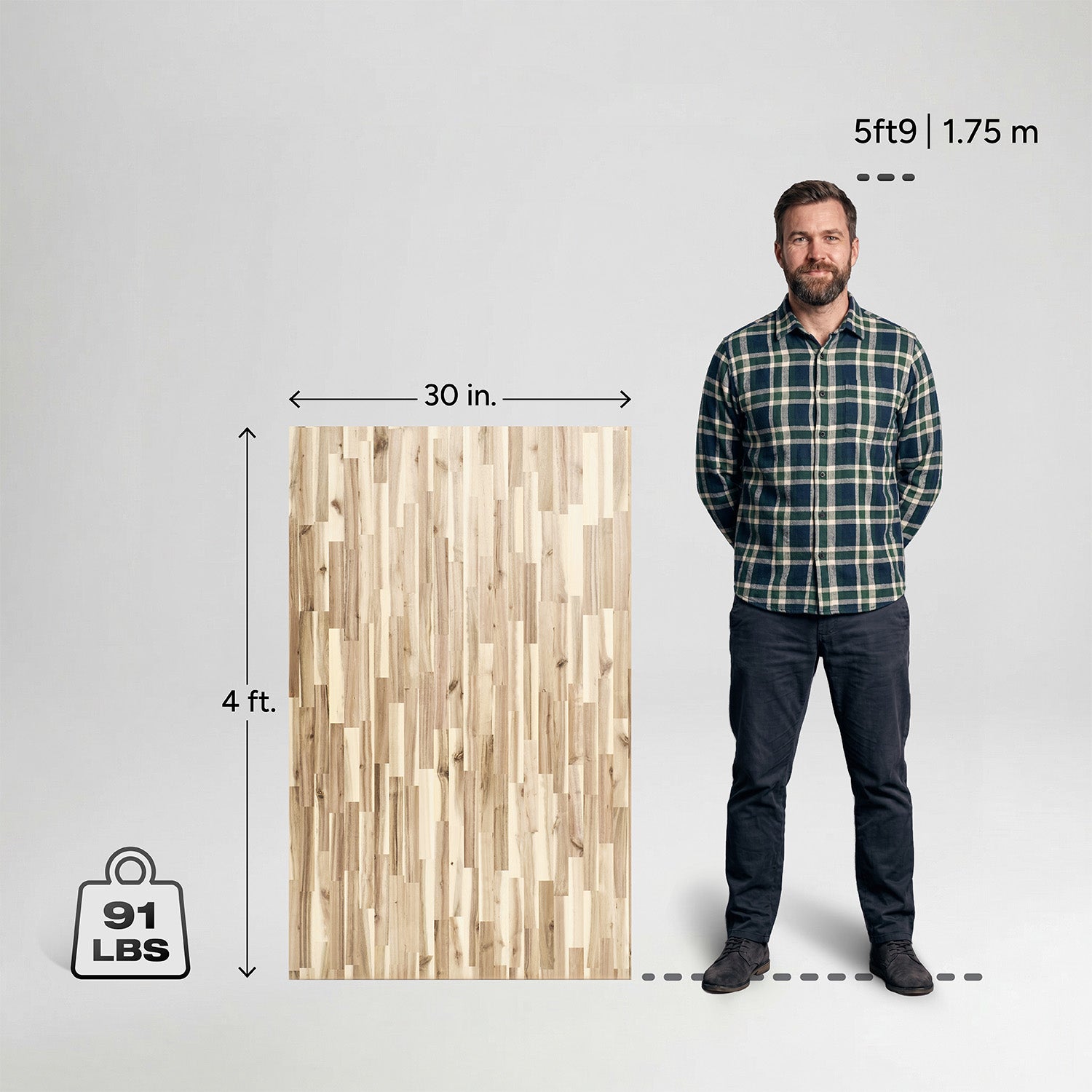 4 ft. L x 30 in. W Unfinished, Acacia Solid Wood, Butcher Block Countertop