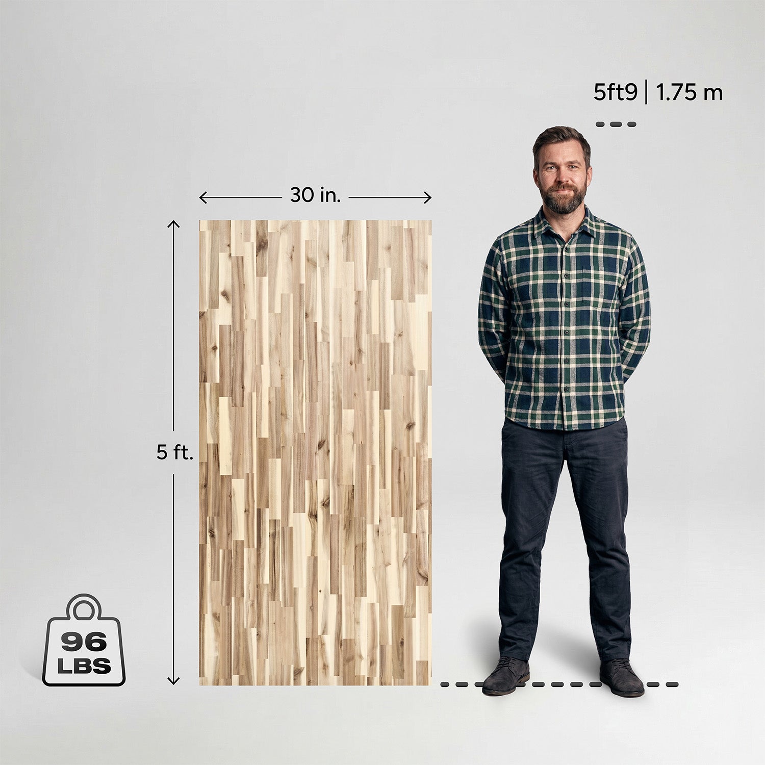 5 ft. L x 30 in. W Unfinished, Acacia Solid Wood, Butcher Block Countertop