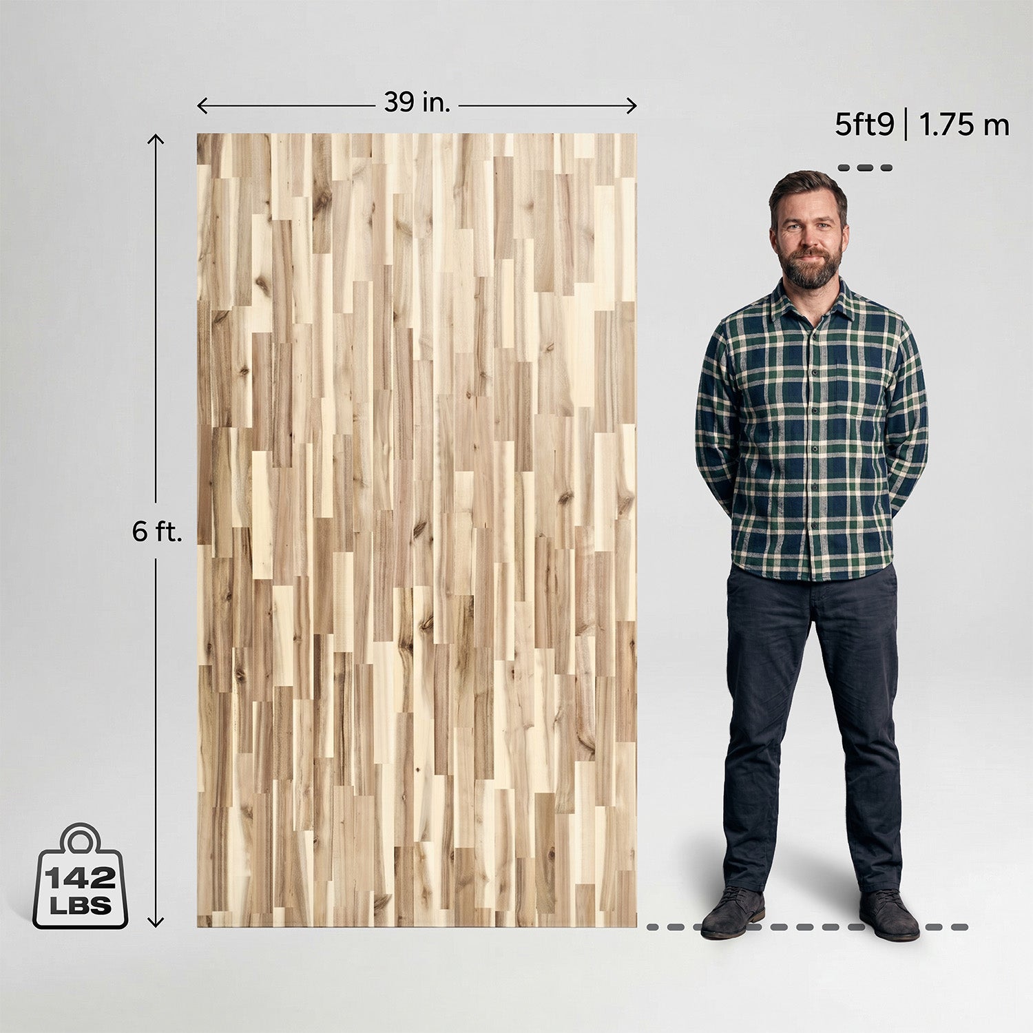 6 ft. L x 39 in. W Unfinished, Acacia Solid Wood, Butcher Block Countertop