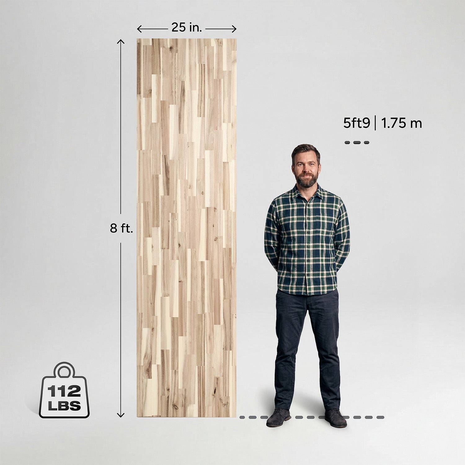 8 ft. L x 25 in. W Unfinished, Acacia Solid Wood, Butcher Block Countertop