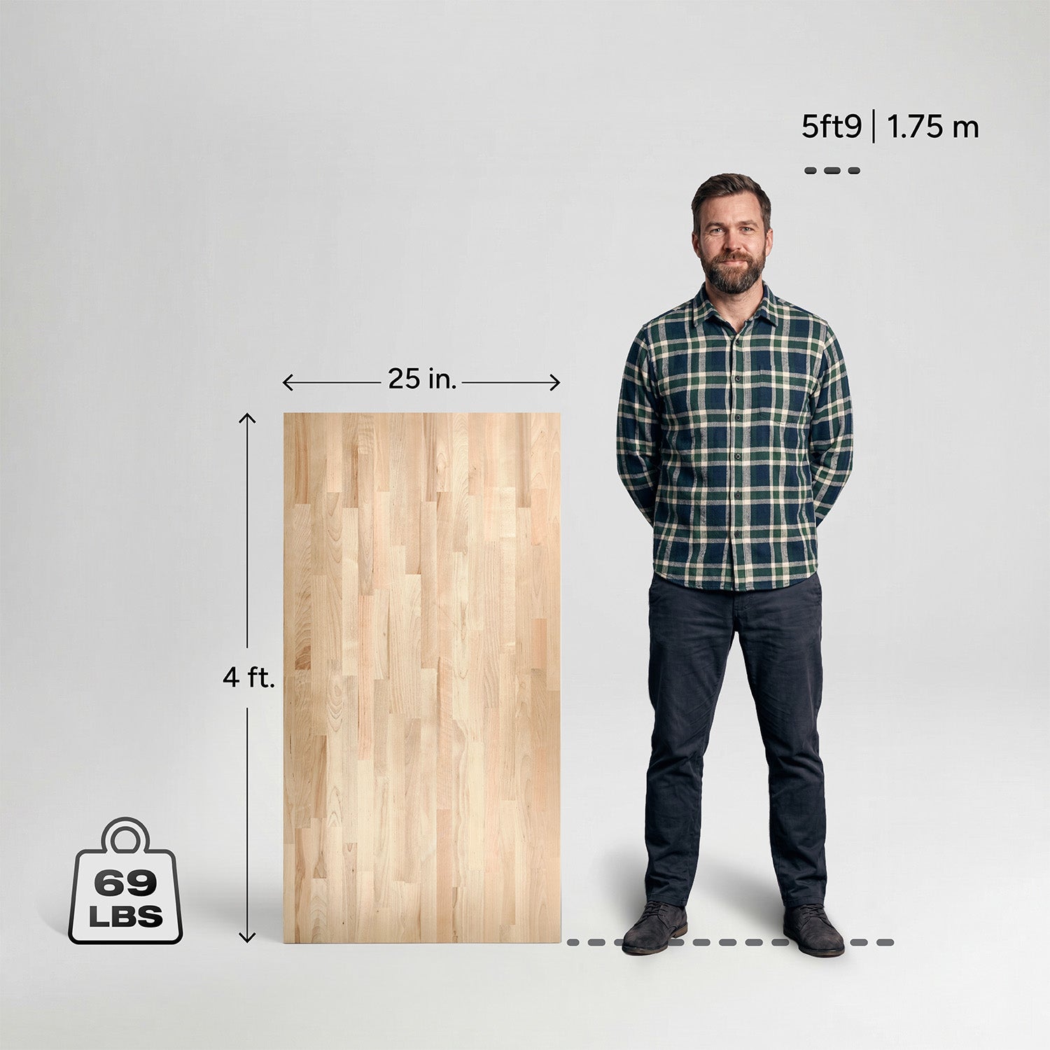 4 ft. L x 25 in. W Unfinished, Birch Solid Wood, Butcher Block Countertop