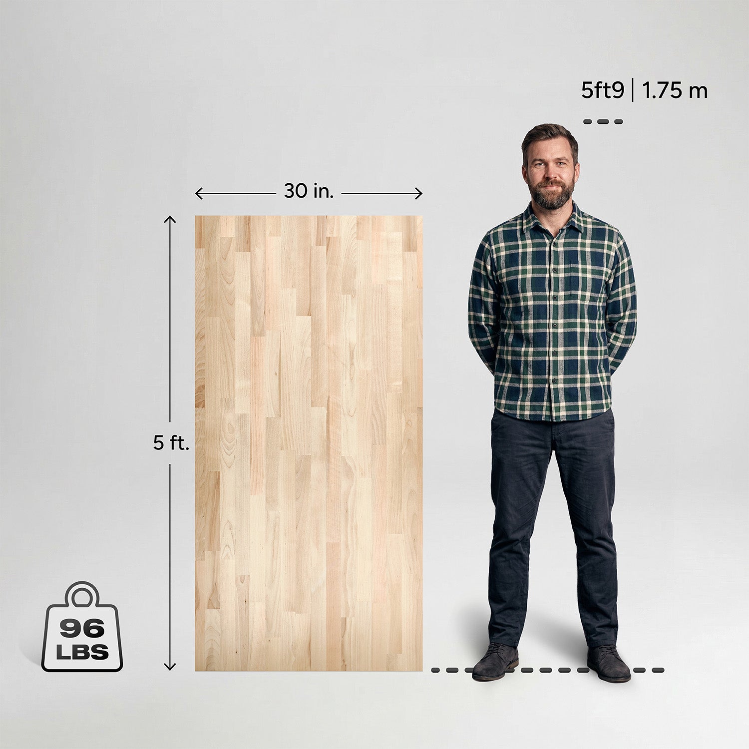 5 ft. L x 30 in. W Unfinished, Birch Solid Wood, Butcher Block Countertop