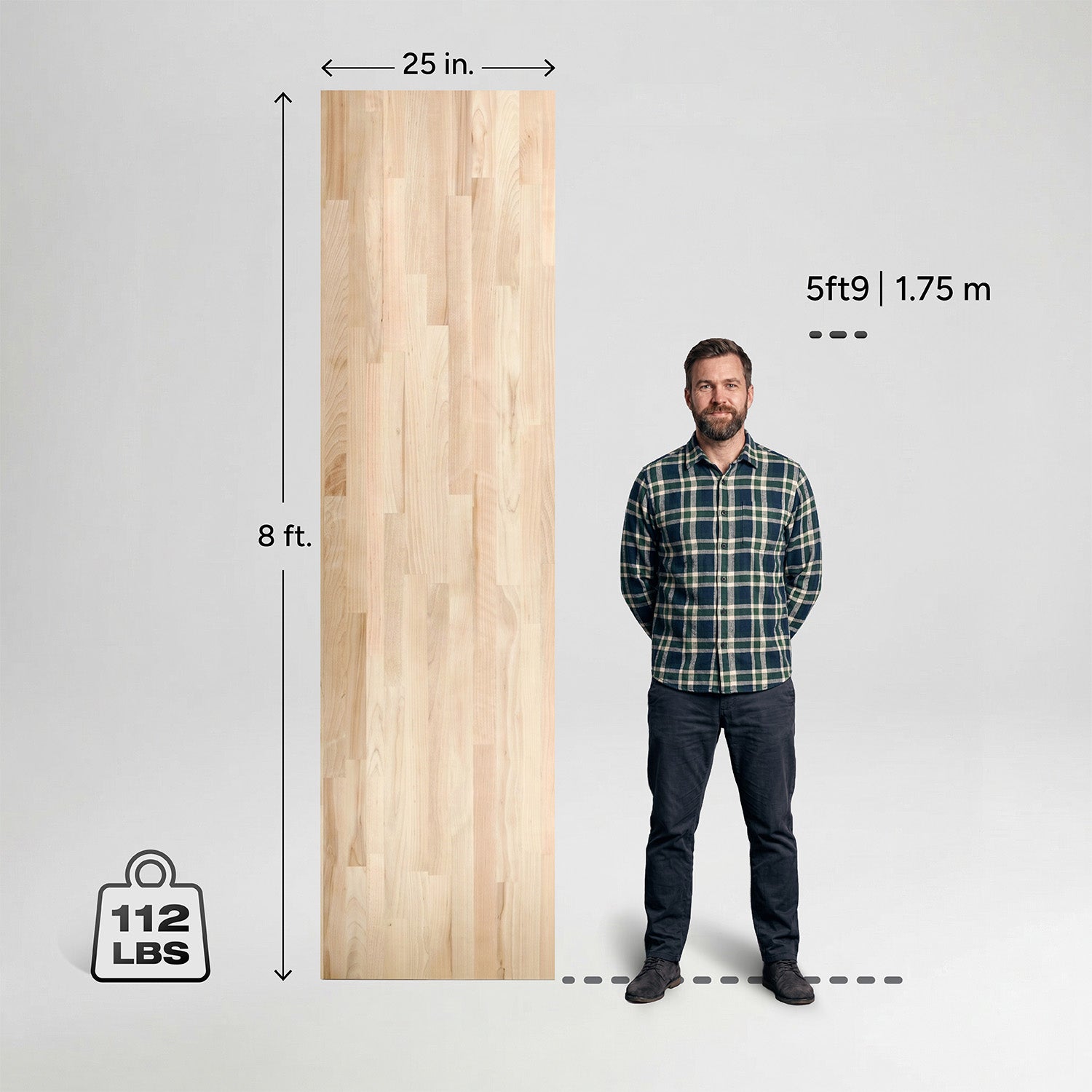 8 ft. L x 25 in. W Unfinished, Birch Solid Wood, Butcher Block Countertop