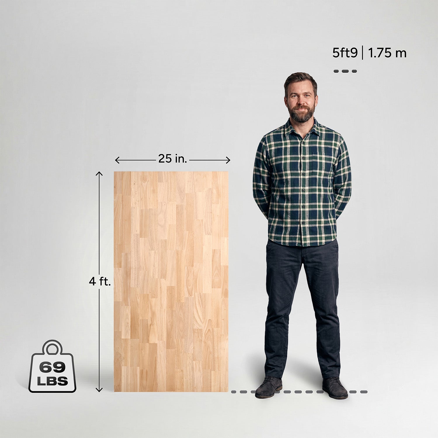 4 ft. L x 25 in. W Unfinished, Hevea Solid Wood, Butcher Block Countertop