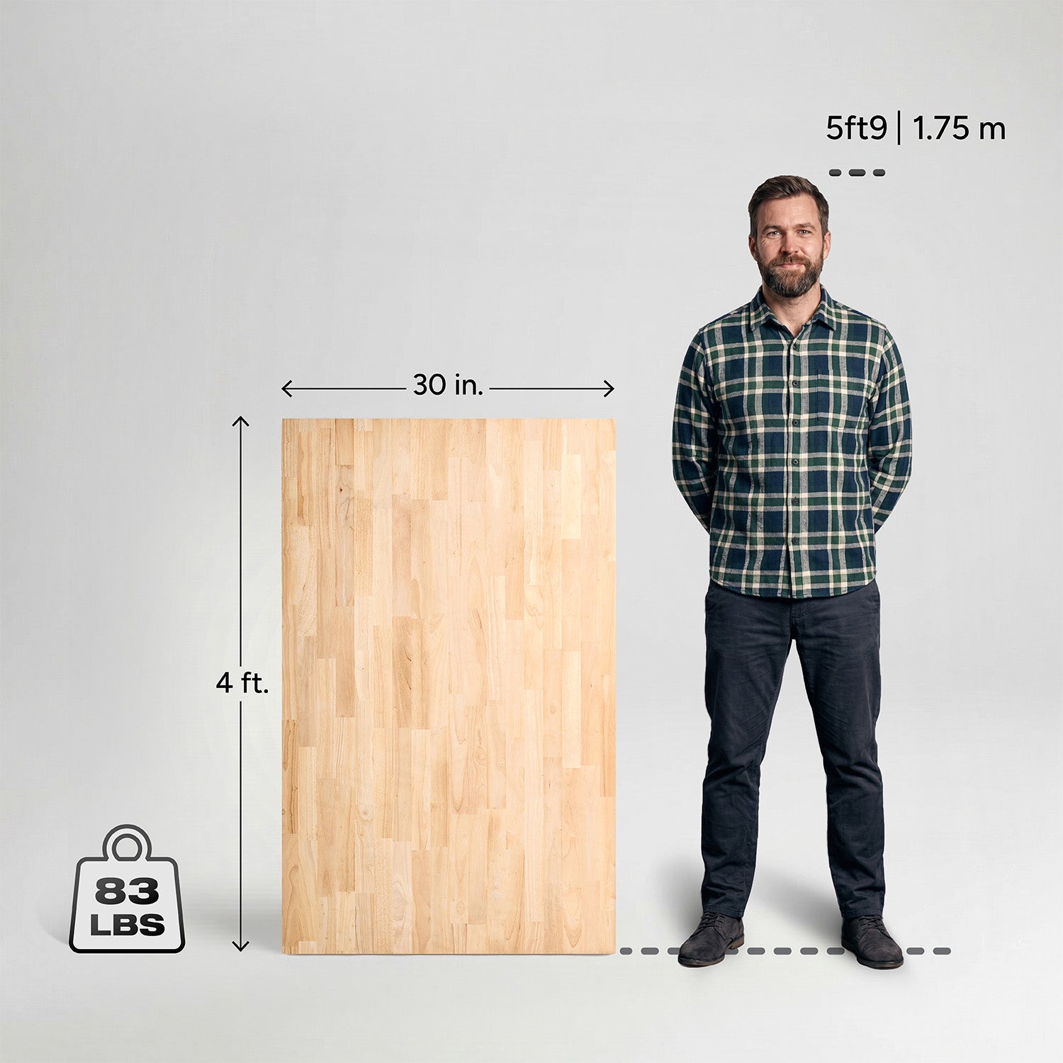 4 ft. L x 30 in. W Unfinished, Hevea Solid Wood, Butcher Block Countertop