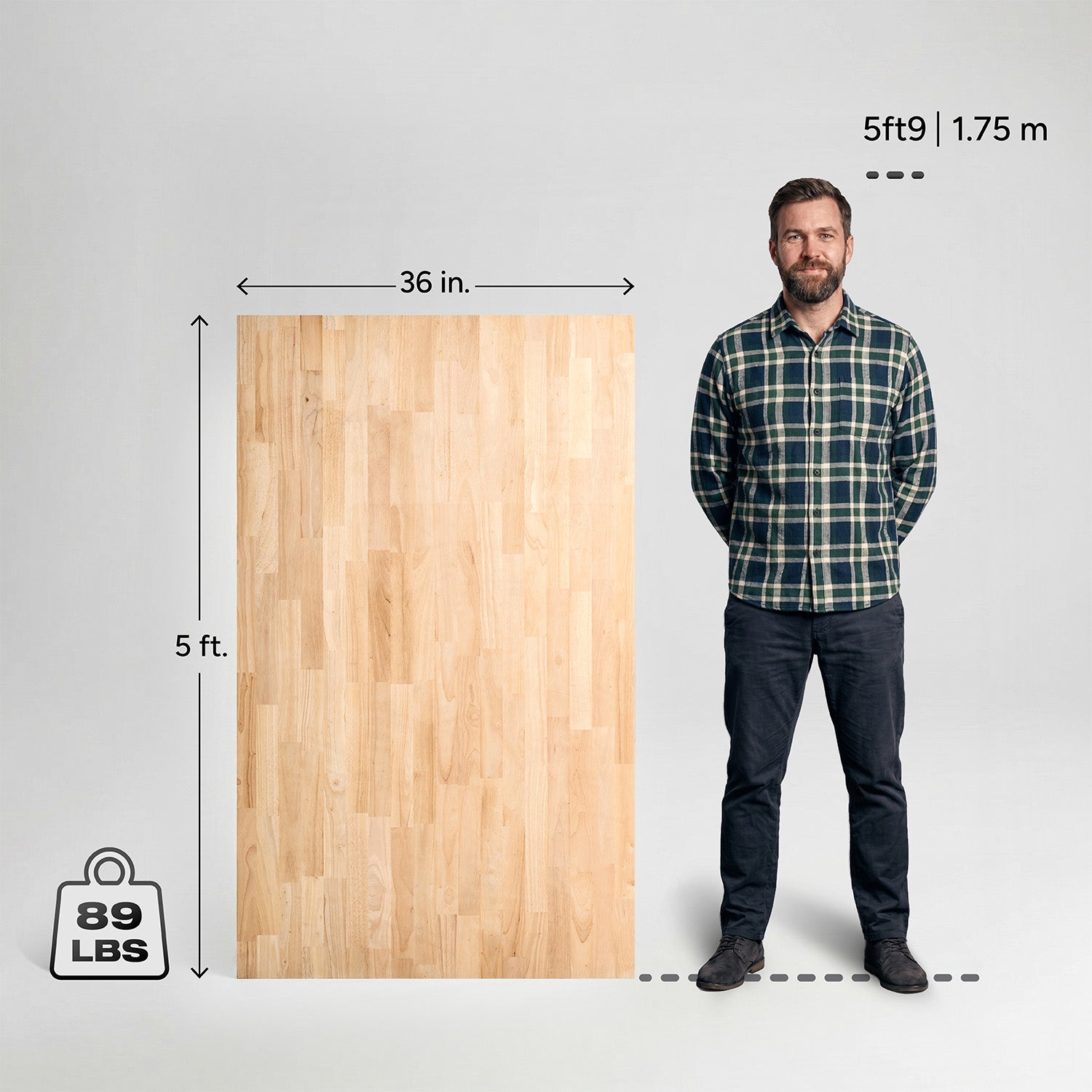 5 ft. L x 36 in. W Unfinished, Hevea Solid Wood, Butcher Block Countertop