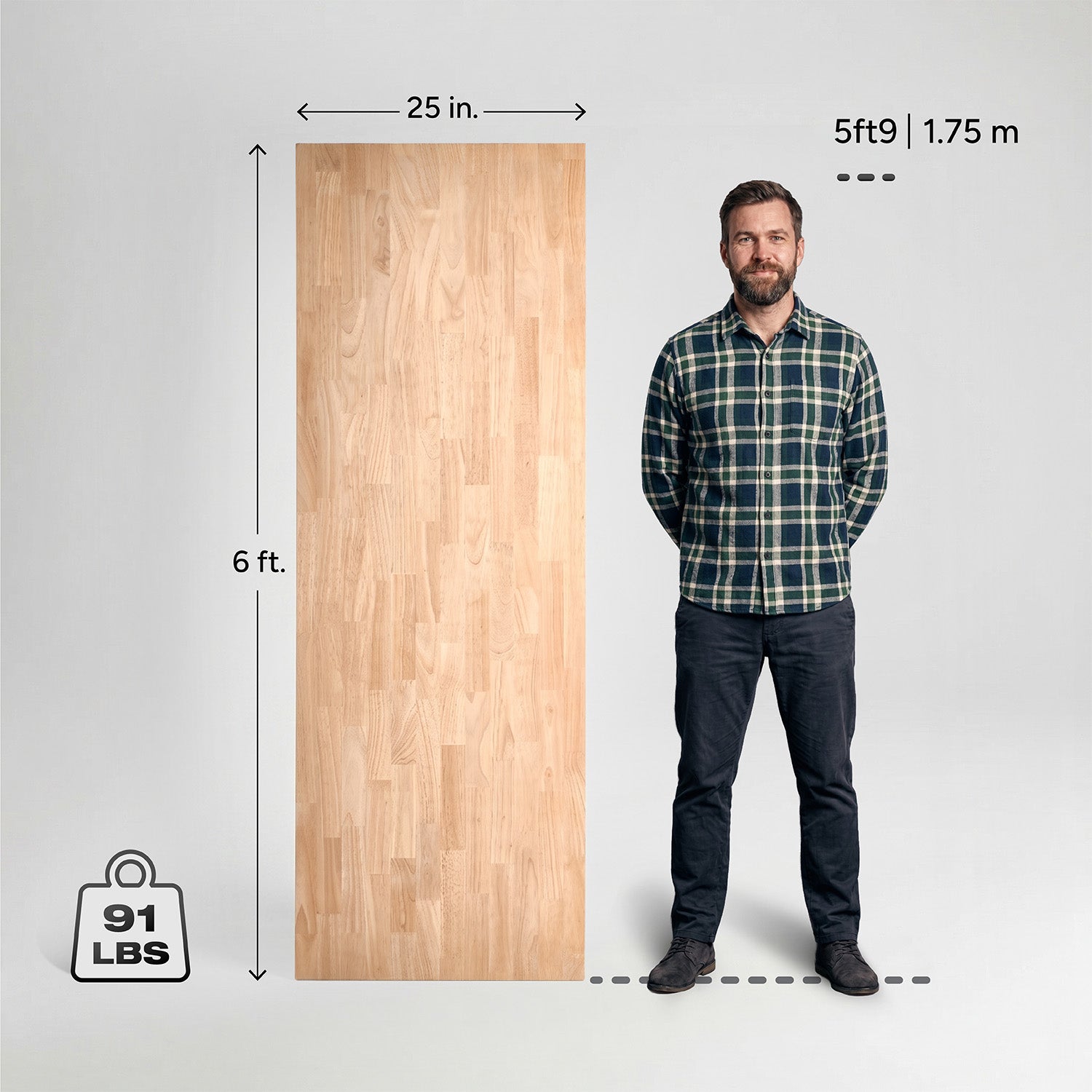 6 ft. L x 25 in. W Unfinished, Hevea Solid Wood, Butcher Block Countertop