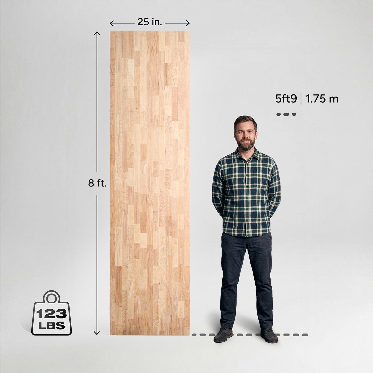 8 ft. L x 25 in. W Unfinished, Hevea Solid Wood, Butcher Block Countertop