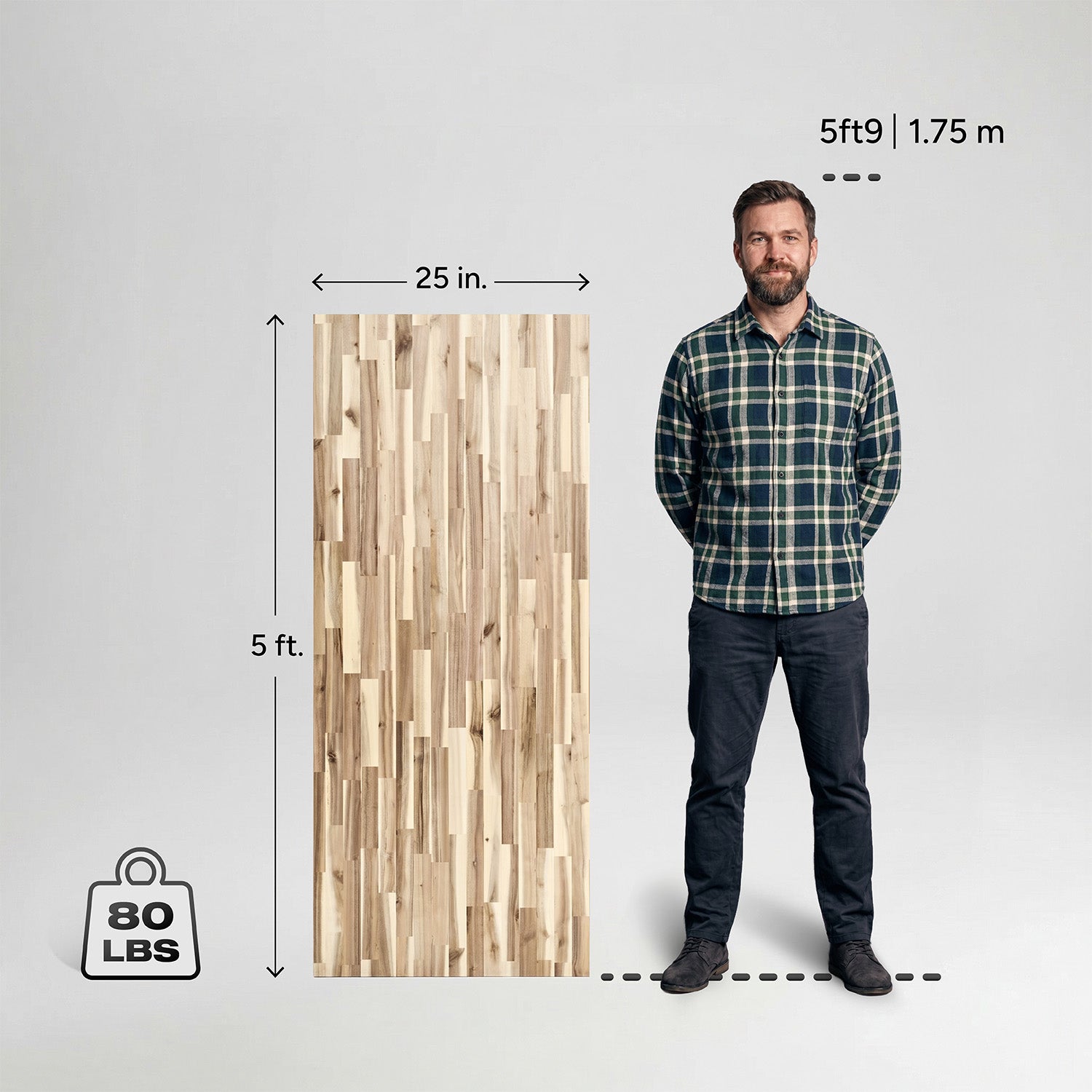 5 ft. L x 25 in. W Unfinished, Acacia Solid Wood, Butcher Block Countertop