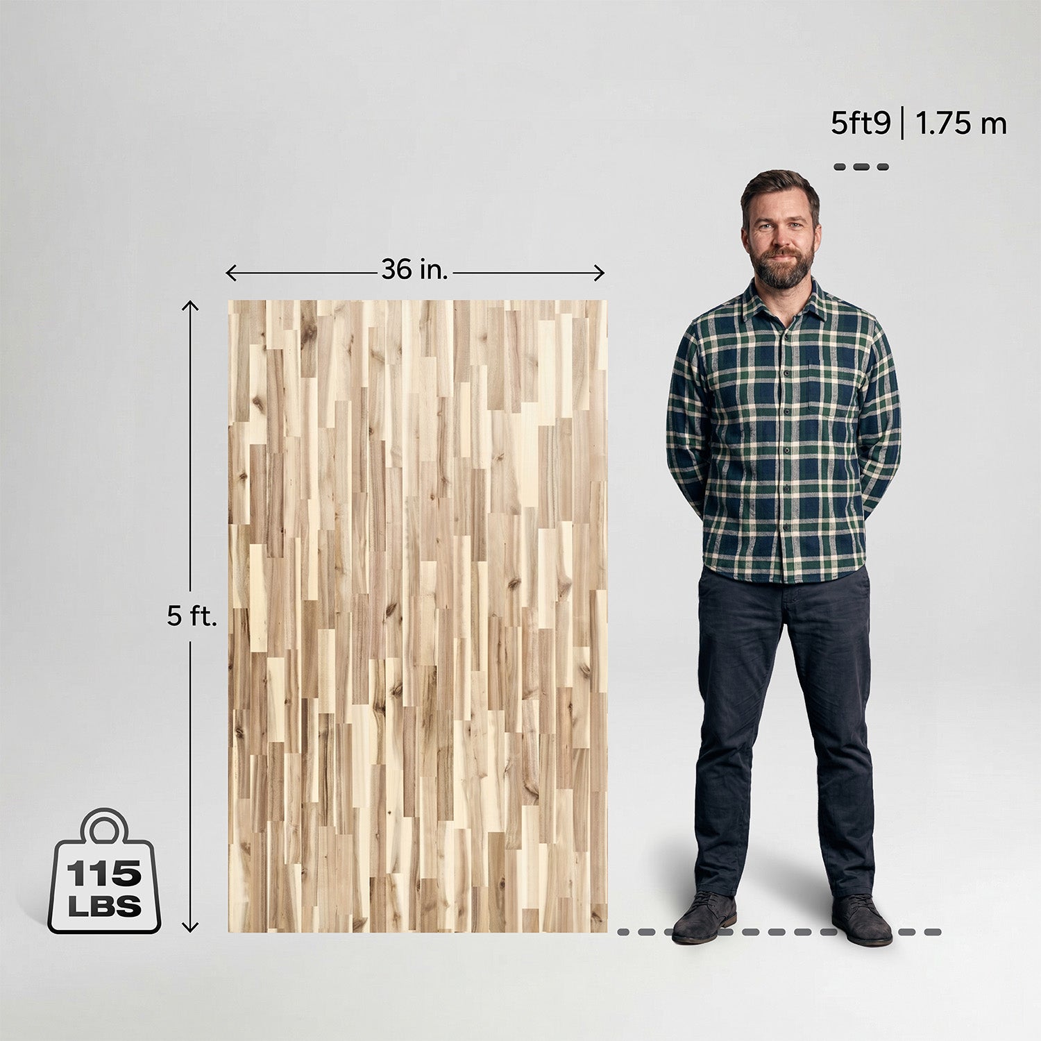 5 ft. L x 36 in. W Unfinished, Acacia Solid Wood, Butcher Block Countertop