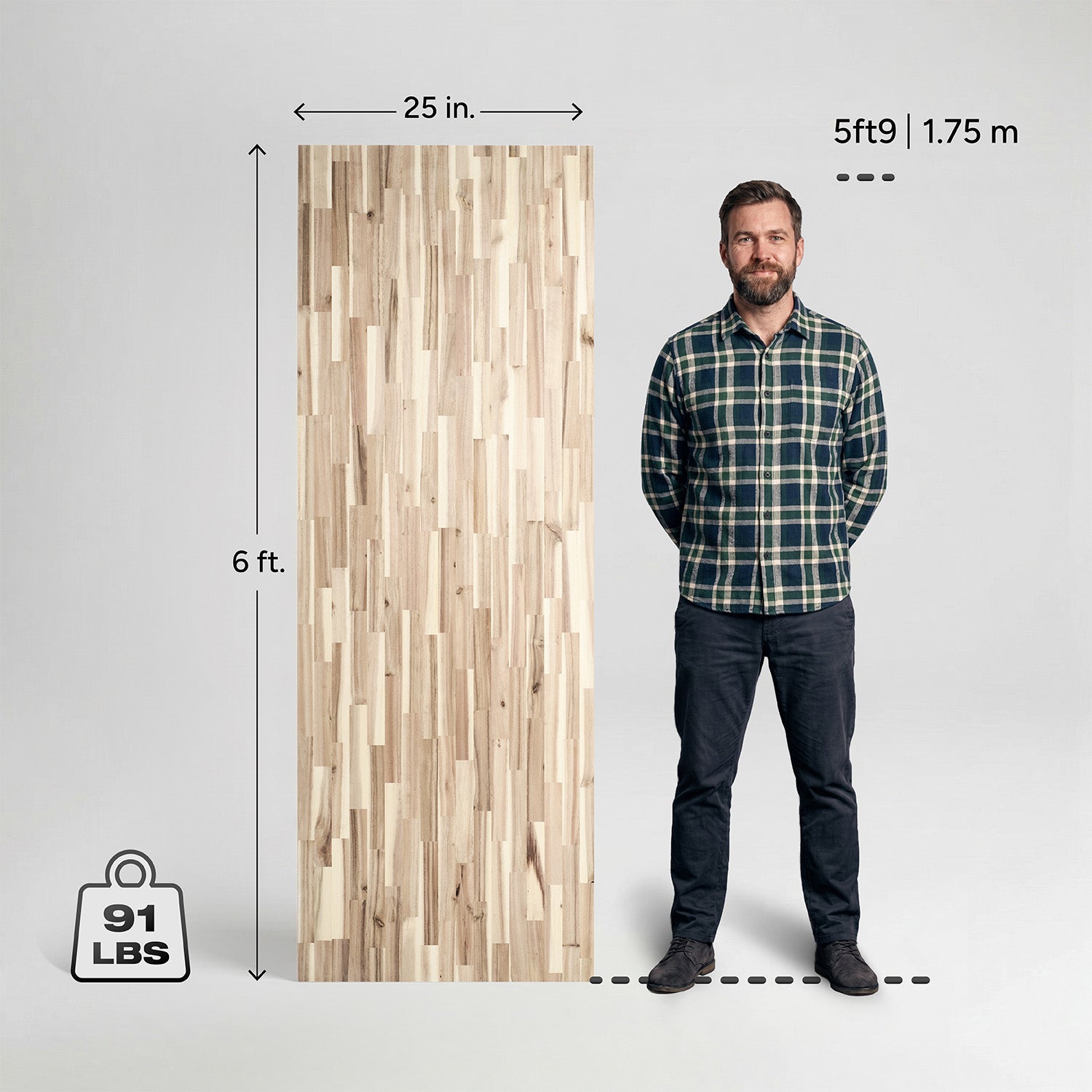 6 ft. L x 25 in. W Unfinished, Acacia Solid Wood, Butcher Block Countertop