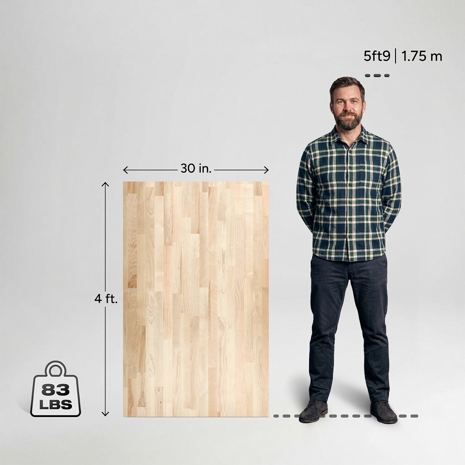 4 ft. L x 30 in. W Unfinished, Birch Solid Wood, Butcher Block Countertop