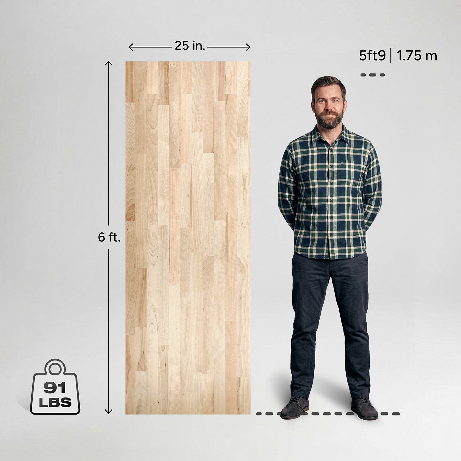 6 ft. L x 25 in. W Unfinished, Birch Solid Wood, Butcher Block Countertop