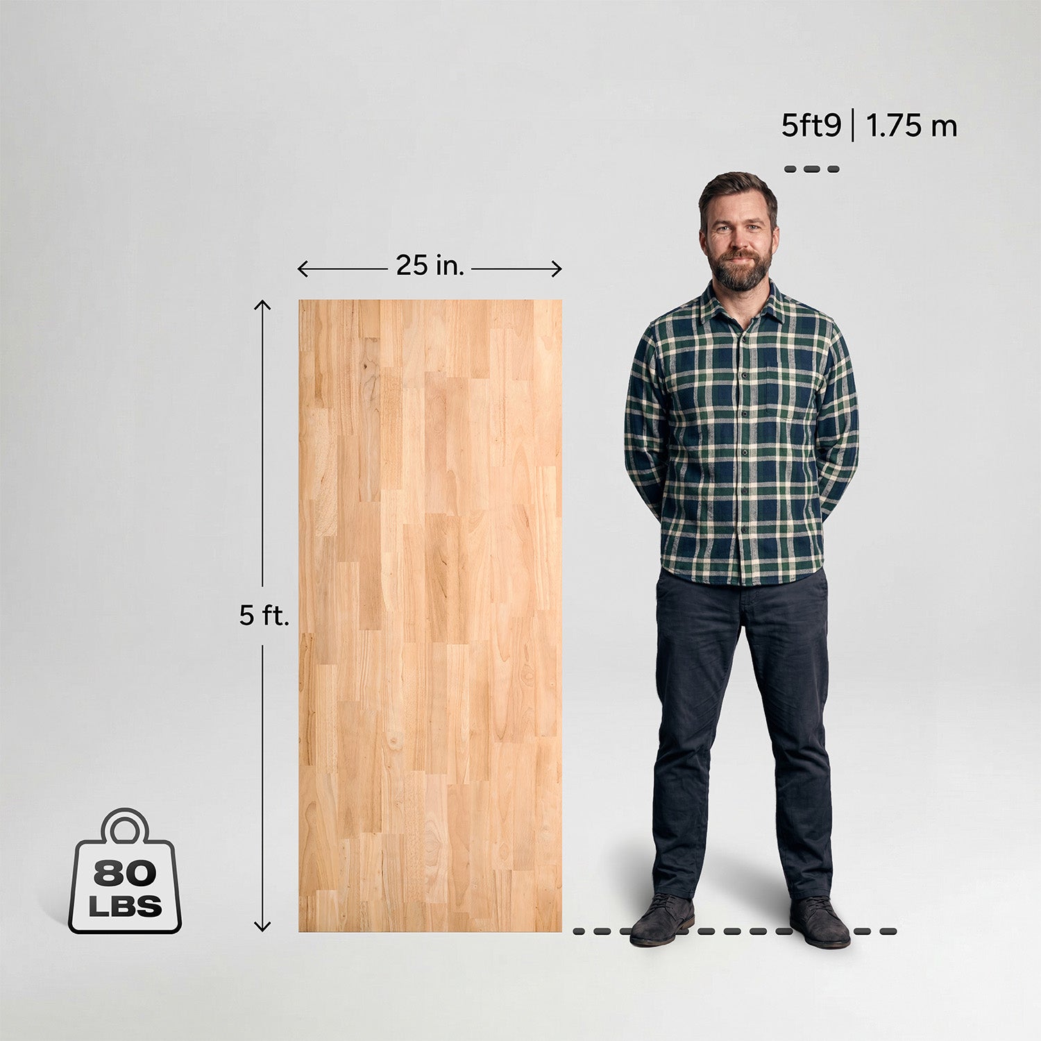 5 ft. L x 25 in. W Unfinished, Hevea Solid Wood, Butcher Block Countertop