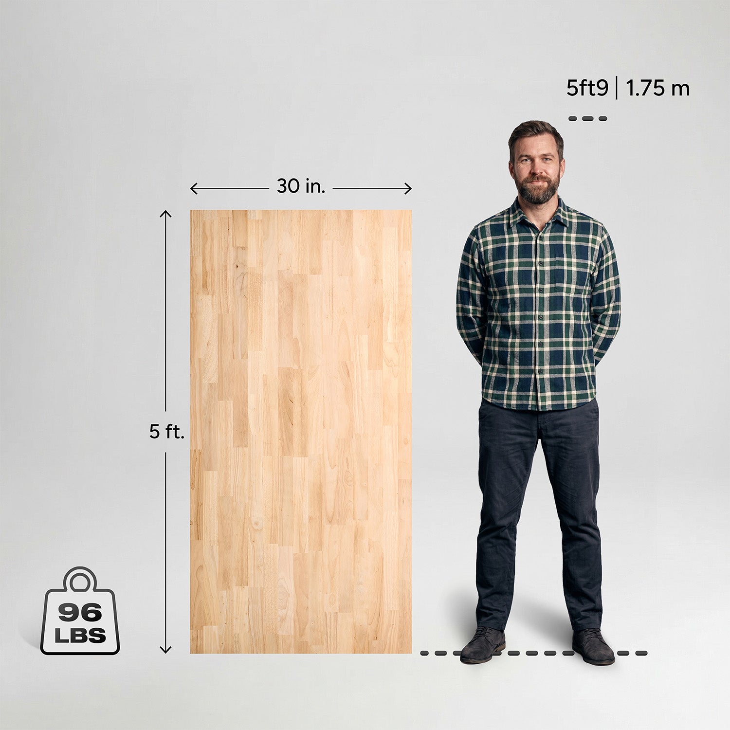 5 ft. L x 30 in. W Unfinished, Hevea Solid Wood, Butcher Block Countertop