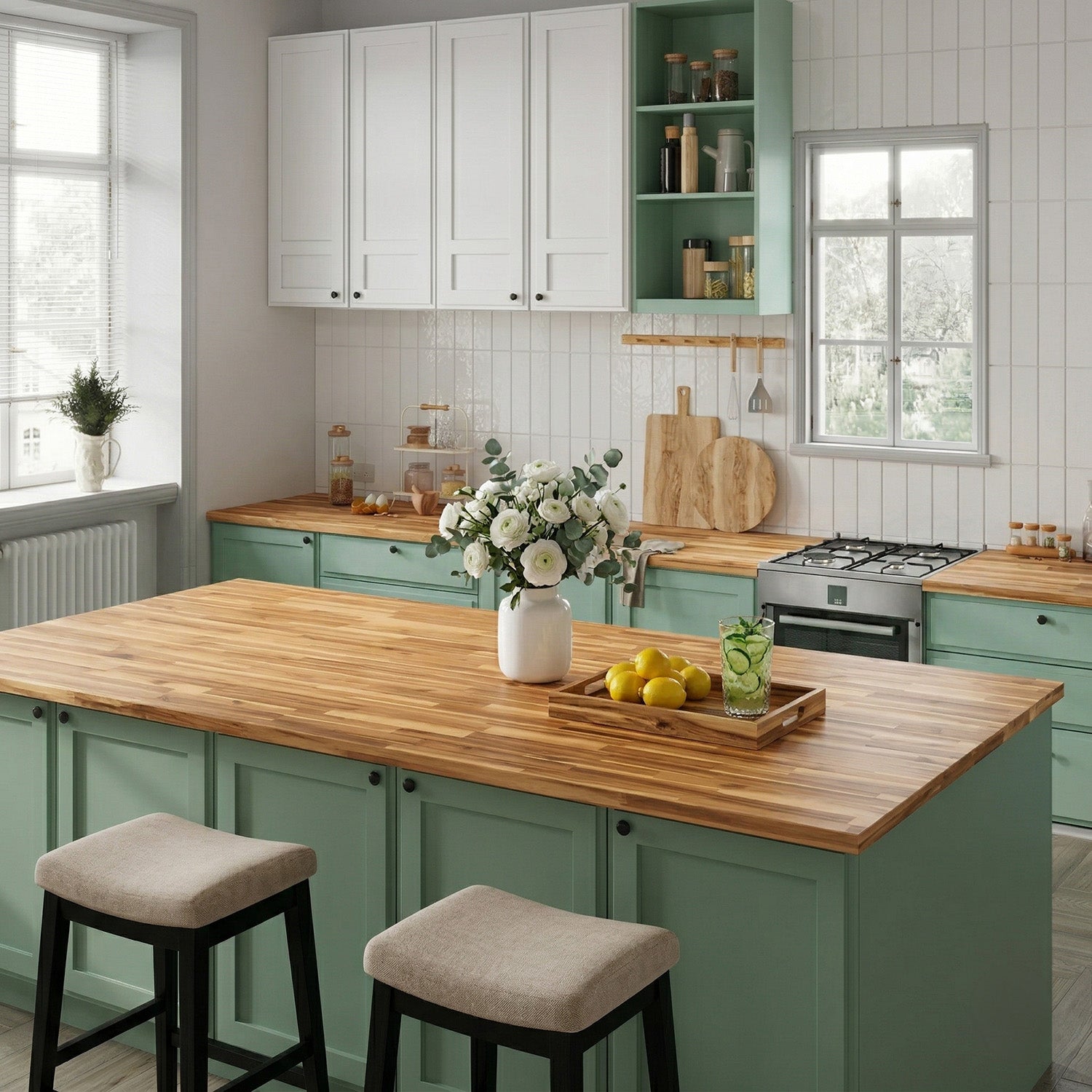 4 ft. L x 25 in. W Unfinished, Acacia Solid Wood, Butcher Block Countertop